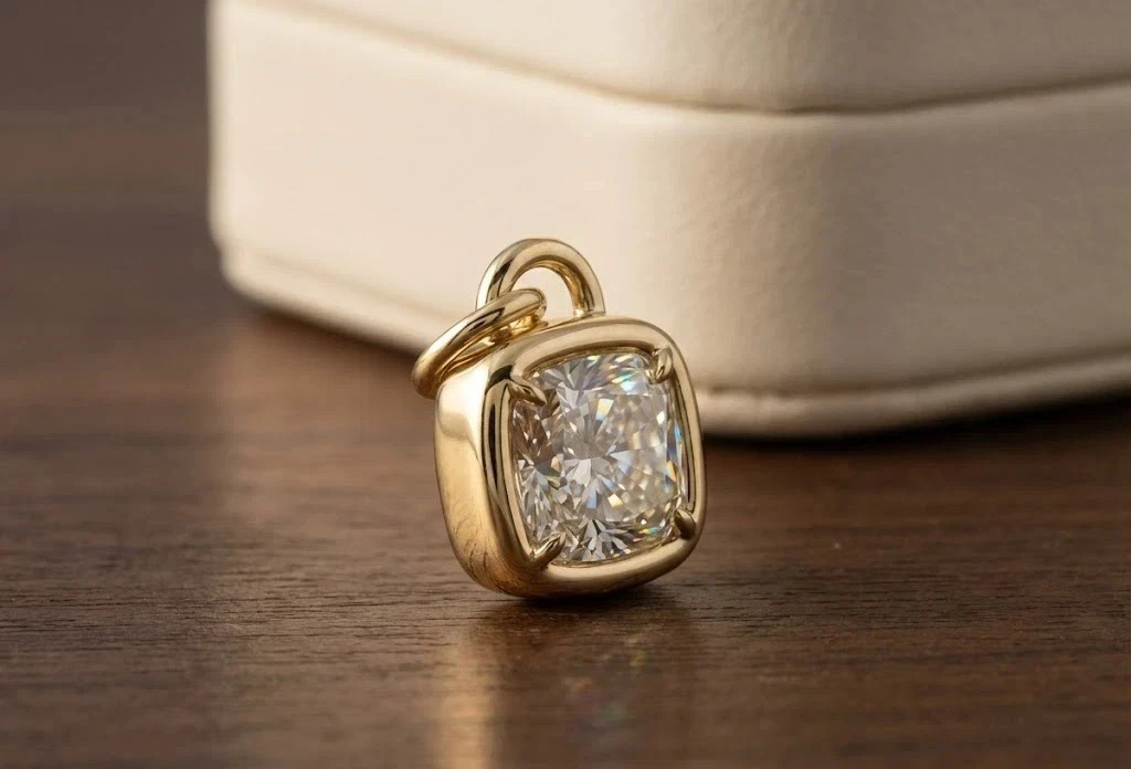 14K Yellow Gold Plated 2Ct Cushion Cut White Moissanite Women’s Beauty Pendant