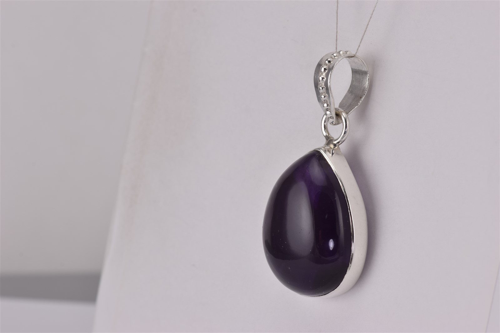 Sterling Silver 29mm x 26mm Polished Natural Amethyst Studded Bail Pendant 13g