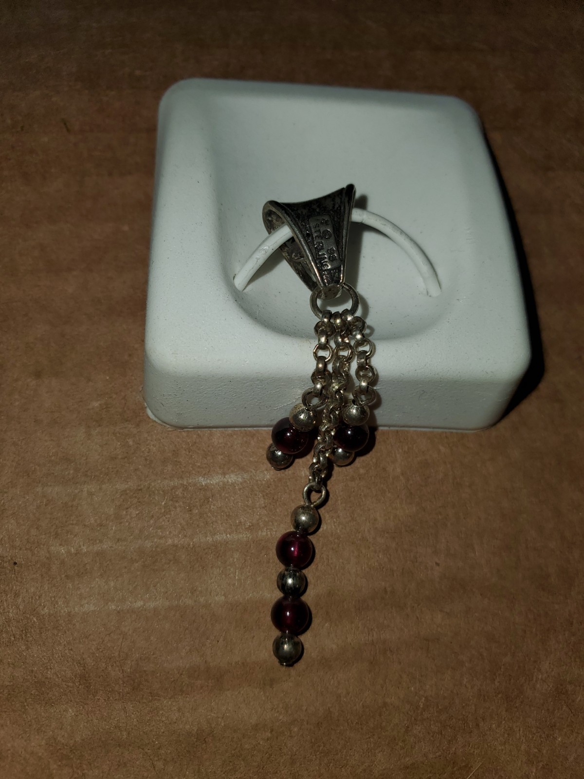 925 Sterling Silver Signed Charm Pendant Dangle Chains Purple Beads