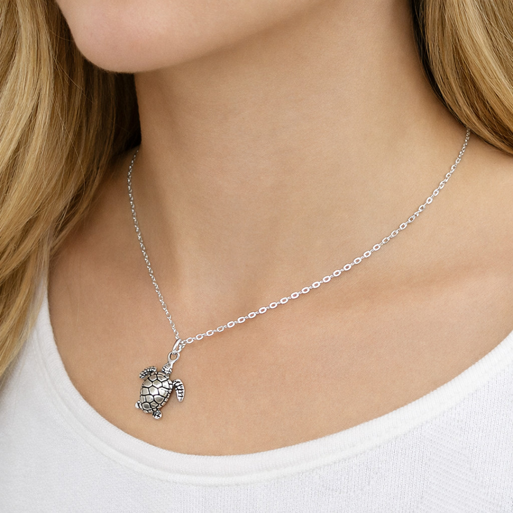 925 Sterling Silver Sea Turtle Necklace – Tortoise Charm – Ocean Beach Jewelry