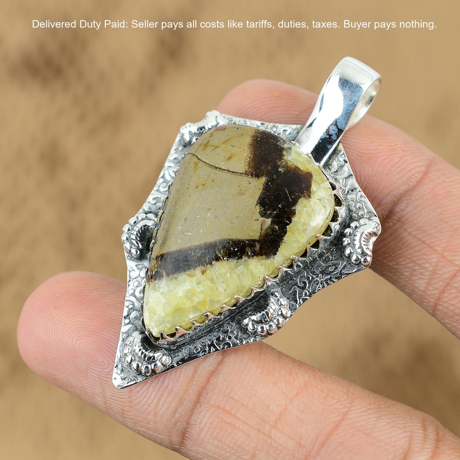 Septarian Gemstone Sister Birthday Wedding Pendant Jewelry 925 Sterling Silver