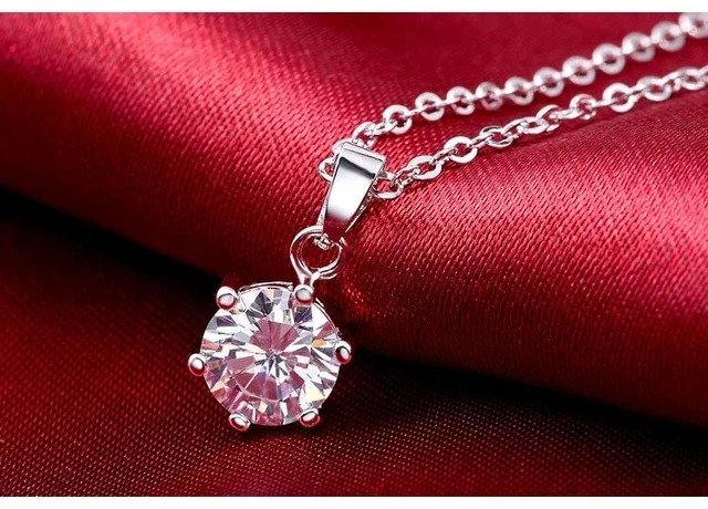 Solitaire 1.5Ct Round Lab Grown Diamond 6 Prong Pendant 14K White Gold Plated