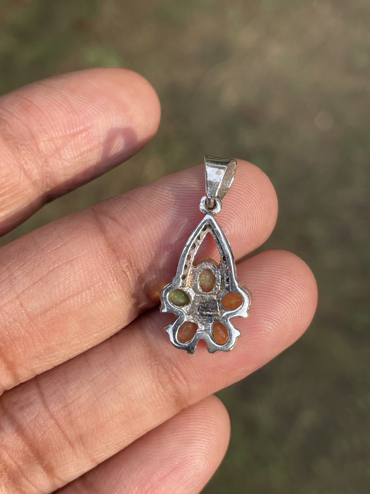 Natural Ethiopian Opal Flower Pendant | 925 Sterling Silver Rhodium Plated