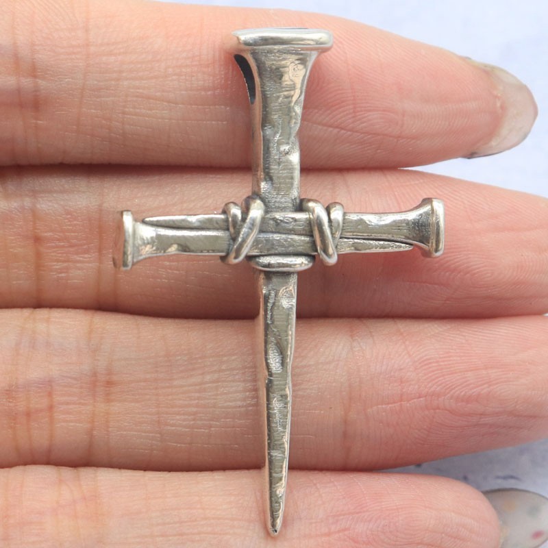 9.5g Cross Of Nails Christianity Pendant Real 925 SOLID STERLING SILVER Pendant