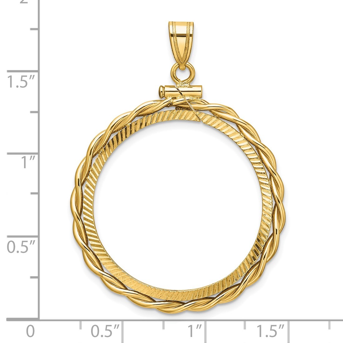 14k Gold Polished Twisted Wire Diamond-cut 27.5mm x 2.1mm Screw Top Coin Bezel