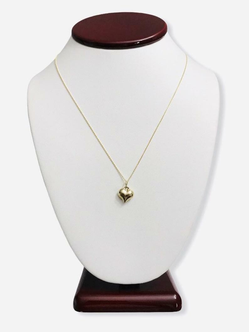 10K Real Gold Puffy Heart 15mm / 0.59″ Pendant, 3-D Puffy Heart Necklace – C2907