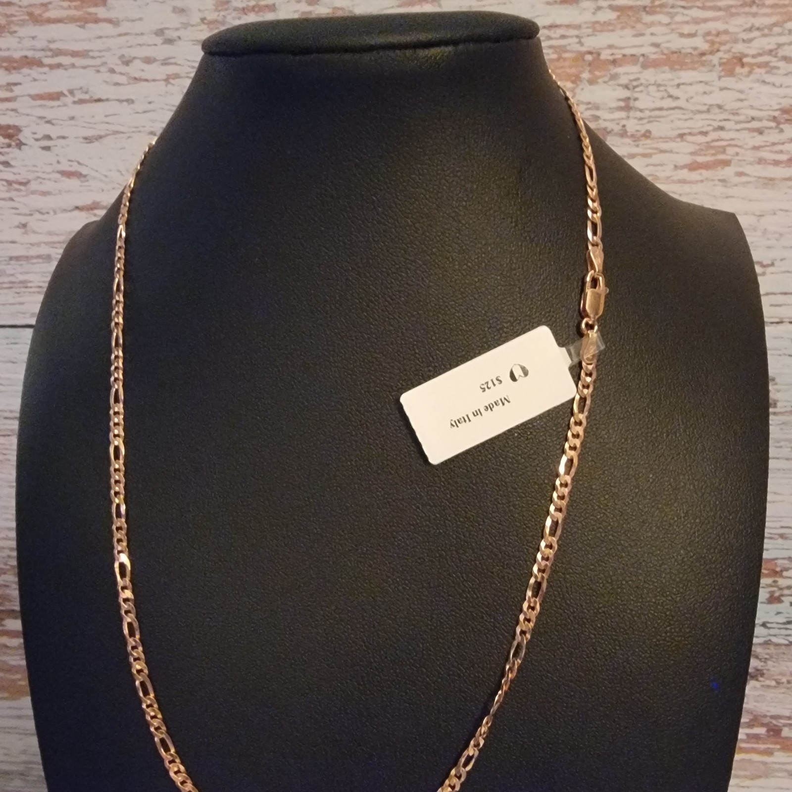 18-inch Figaro chain rose gold over sterling silver 925 3.1mm