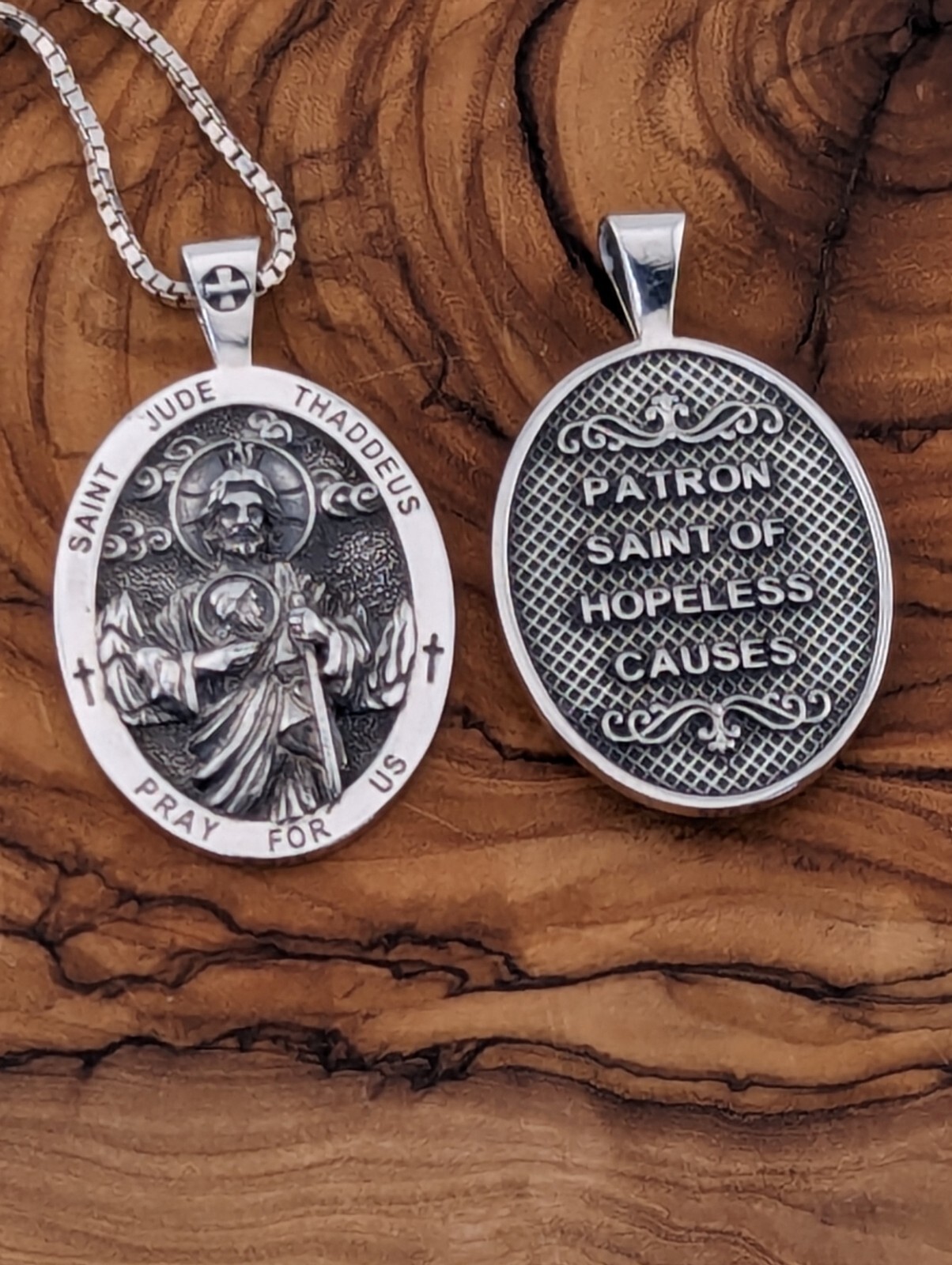 925 Sterling Silver Two-Sided Saint Jude Necklace