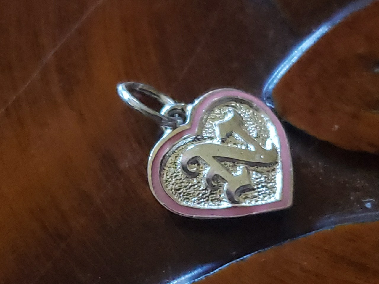 Hawaiian Heirloom Baby Jewelry Sterling Silver Heart Pendant 9mm Letter N Pink