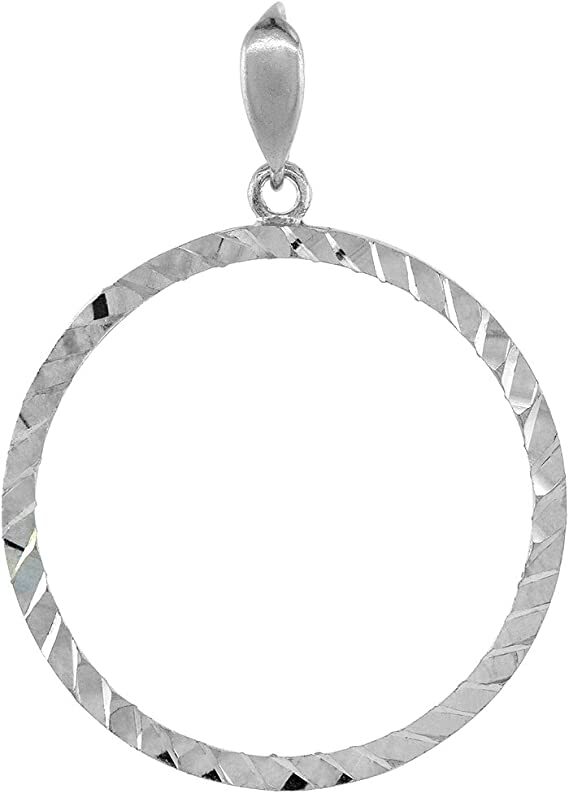 Sterling Silver Susan B Anthony Bezel Sacagawea 26mm Coin Prong Back Diamond Cut