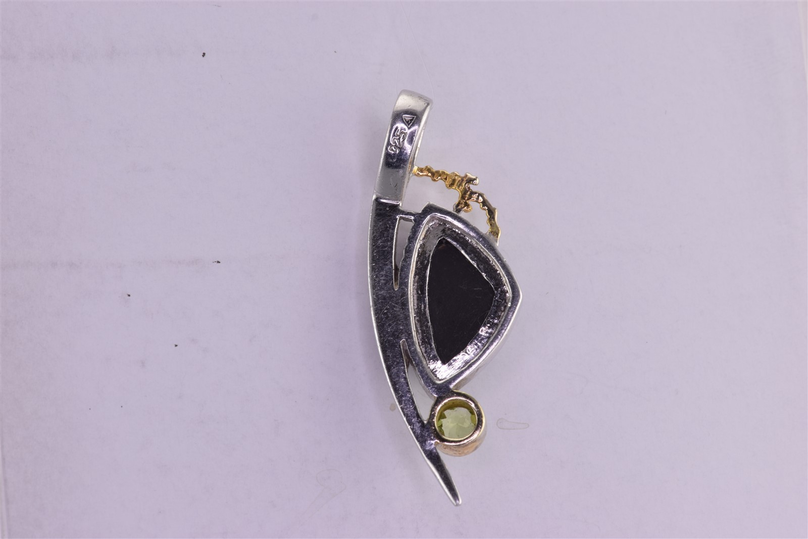 Sterling Silver 49mm x 16mm Black Onyx Saber Sword Peridot 925 Pendant