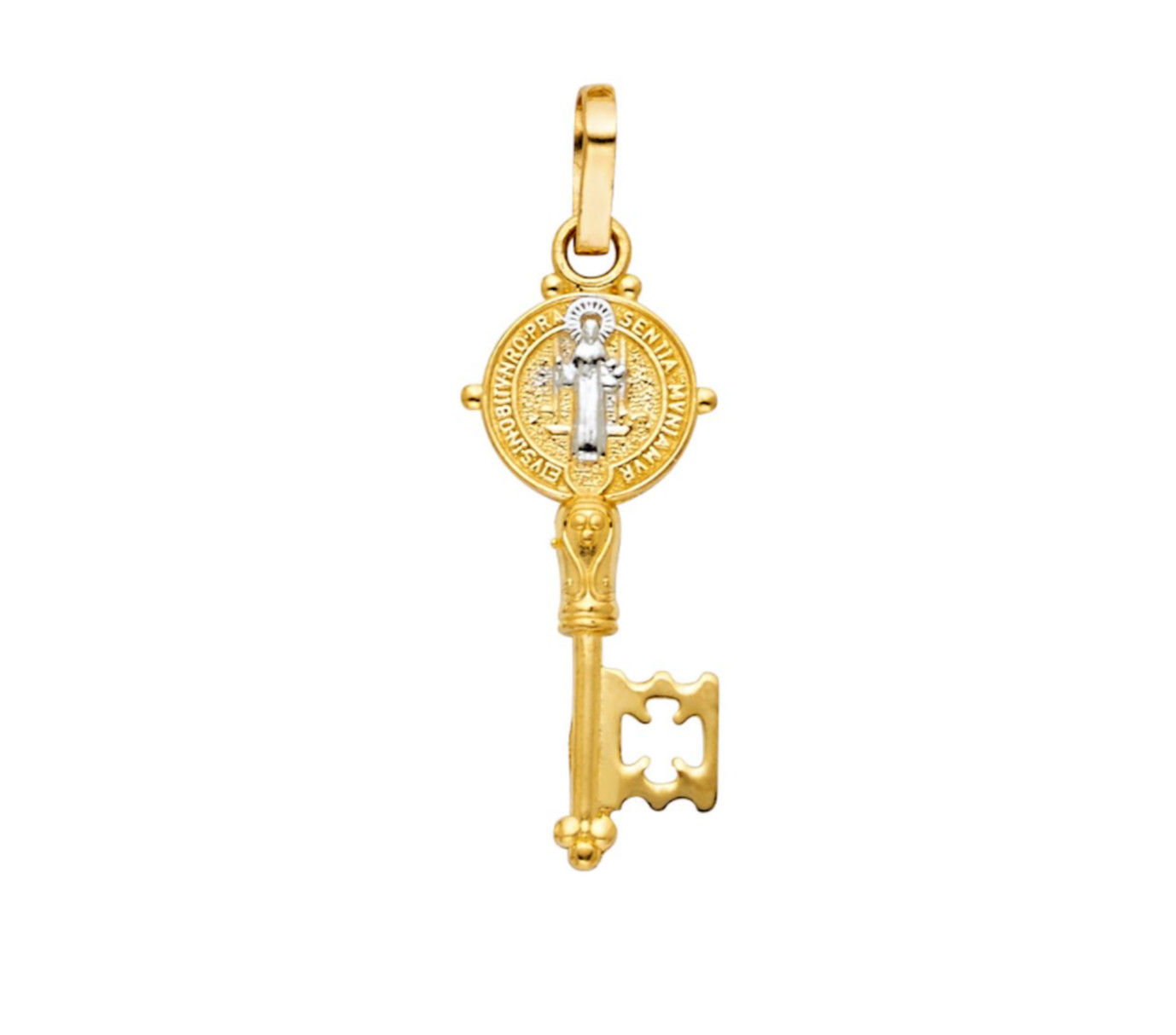 14K Solid Gold Saint Benedict 1.3″ Key, 14K Real Gold San Benito Pendant – PT738