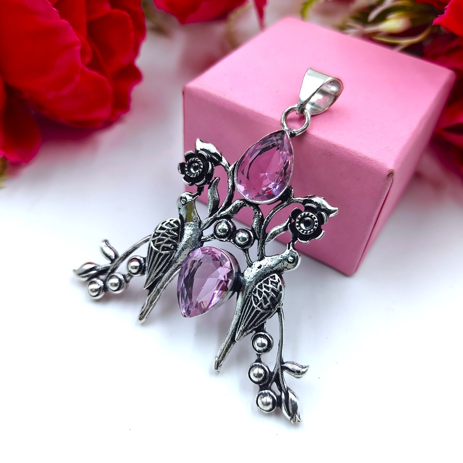 Pink Kunzite Gemstone Handmade 925 Sterling Silver Jewelry Pendant Size-2.10″