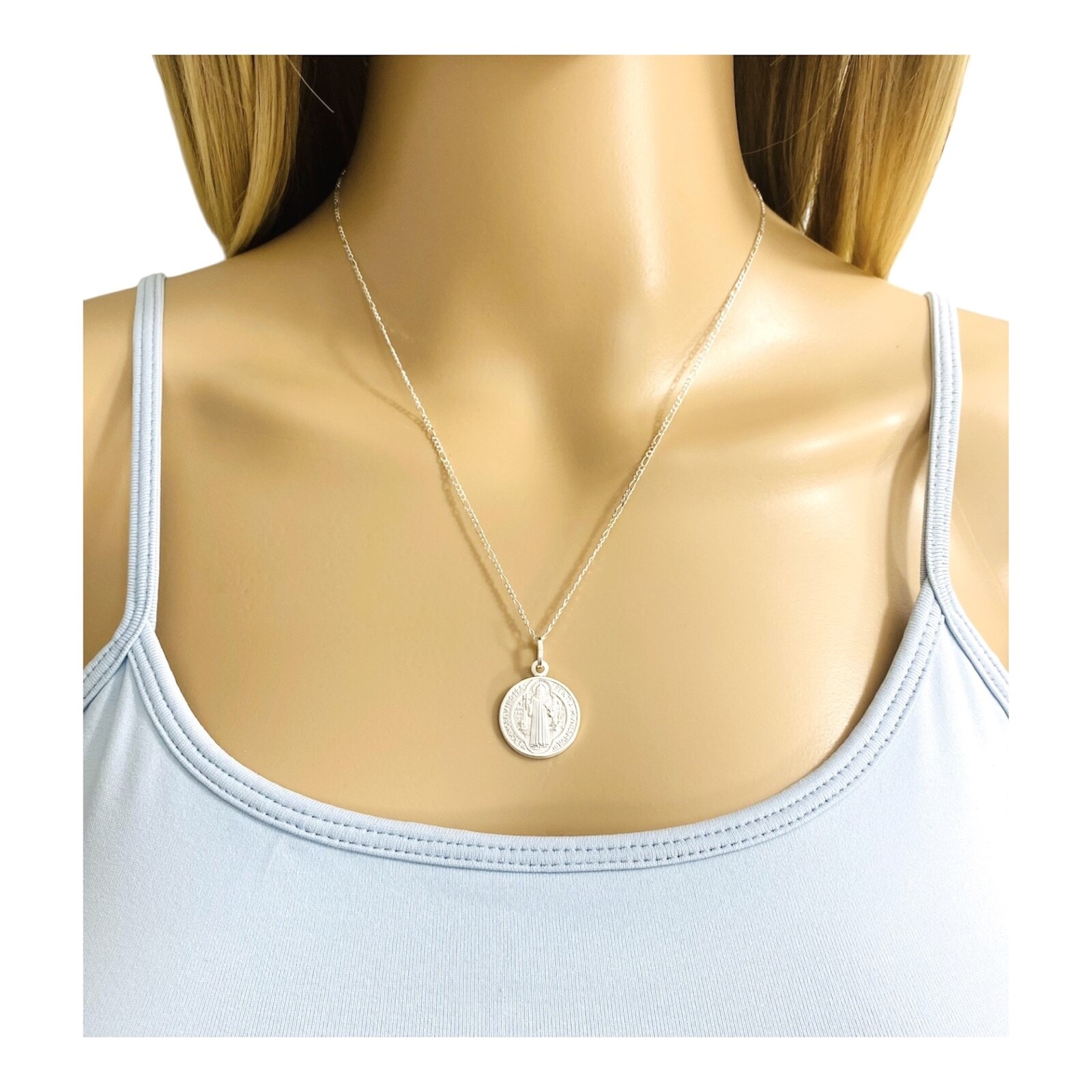 925 Sterling Silver Saint Benedict Pendant Necklace- 18mm San Benito Medal- P158
