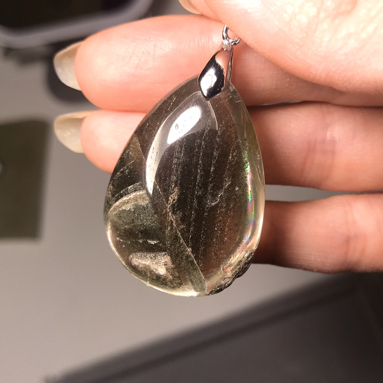 US SELLER Natural Green Phantom Quartz Pendant Teardrop Brazil Crystal