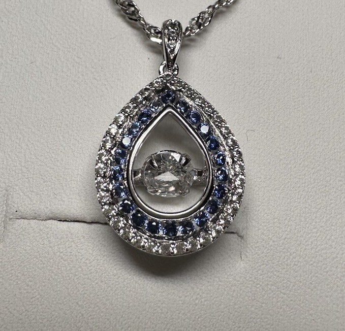 New lab-created Blue and White Sapphire Pendant Dancing Stone Sterling Silver