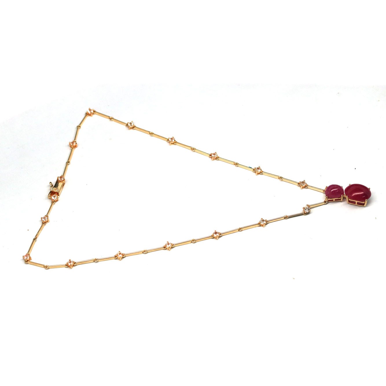 925 Sterling Silver 17 x 13 mm. Pink Ruby White Zircon Necklace 16.5 In.