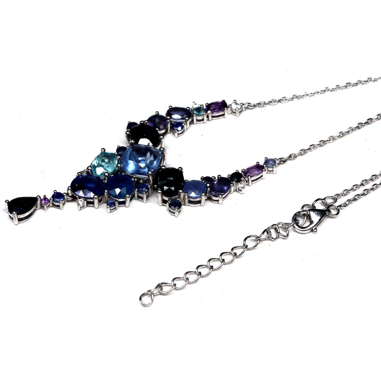 925 Silver Color Change Fluorite Topaz Sapphire Apatite Amethyst Necklace 18in