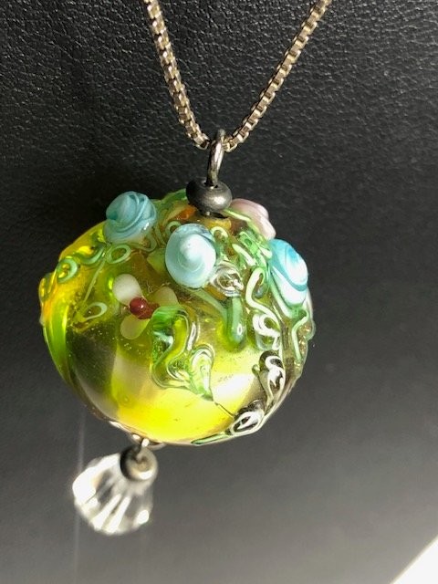 B1466 Vintage Artisan Sterling Silver Lampwork Art Glass 18″ 26mm