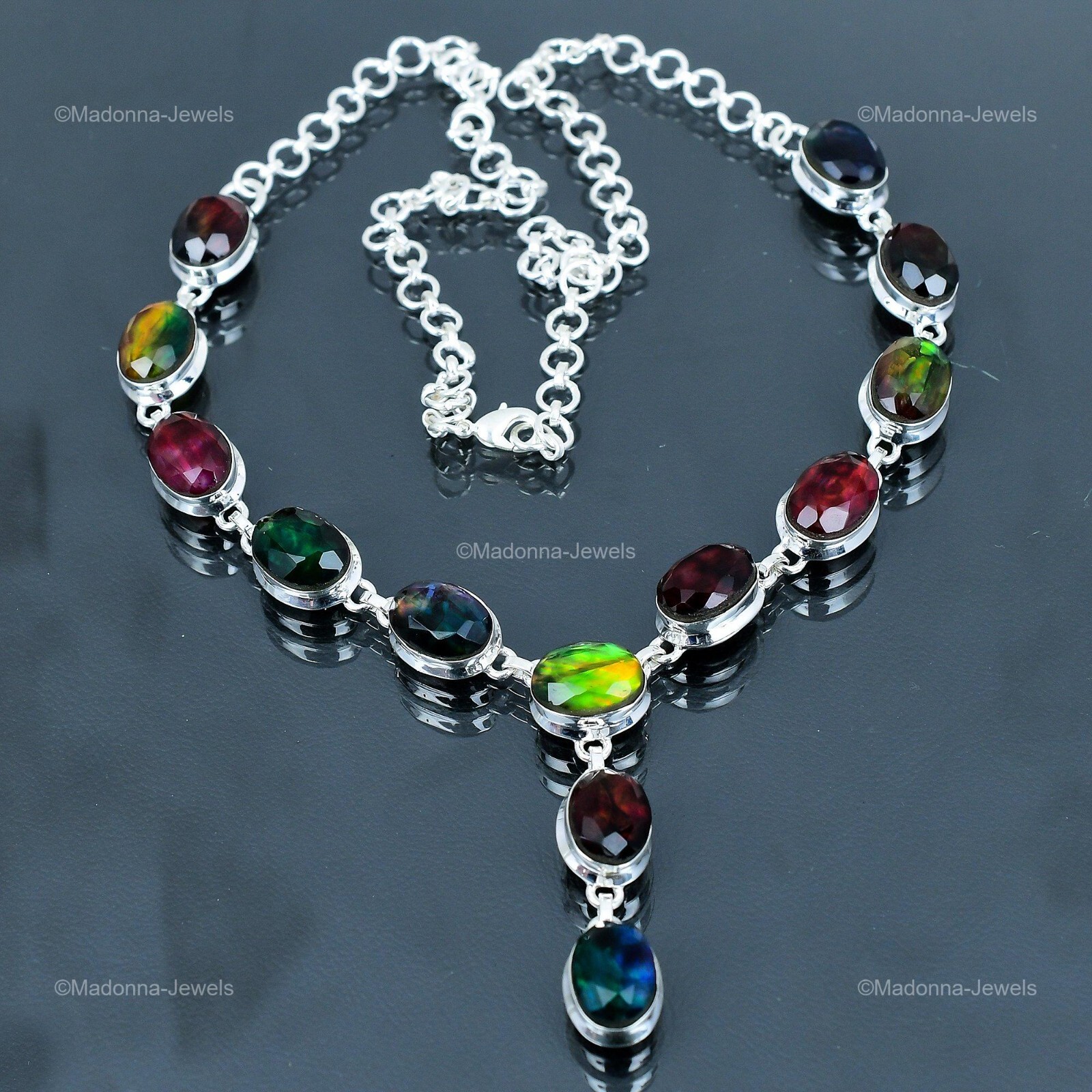 Womens day Deal 925 Sterling Silver Ammolite Gemstone New Chain Necklace Jewelry