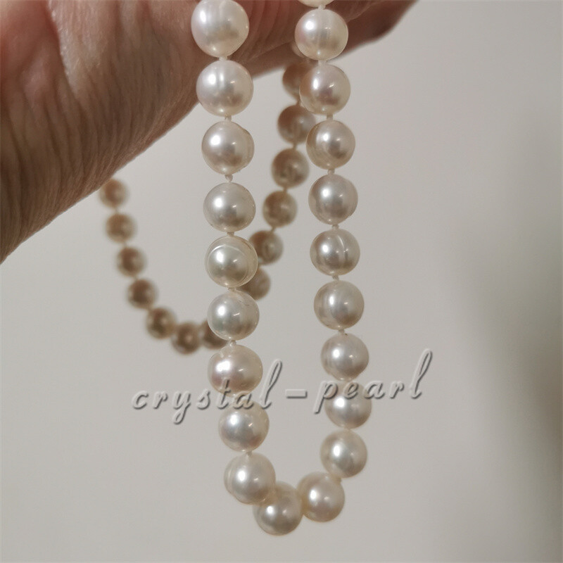 30“ 25” 20“ 18″AAAA Japanese Akoya 9-8 mm white pearl Necklace 14K Yellow Gold