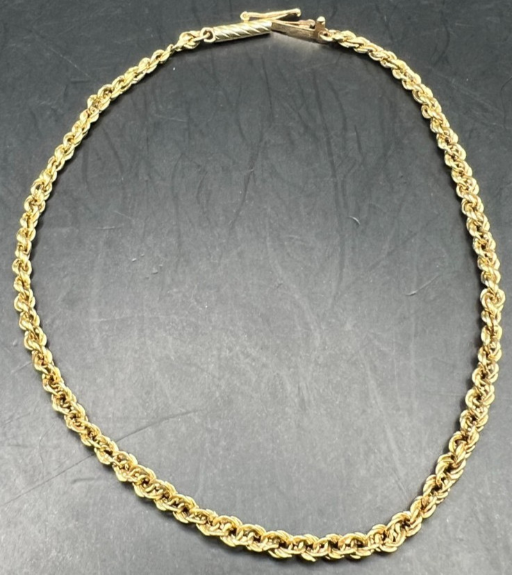Hollow 14K Yellow Gold Rope Chain Link Bracelet 1.5Grams, 8Inches, 2mm
