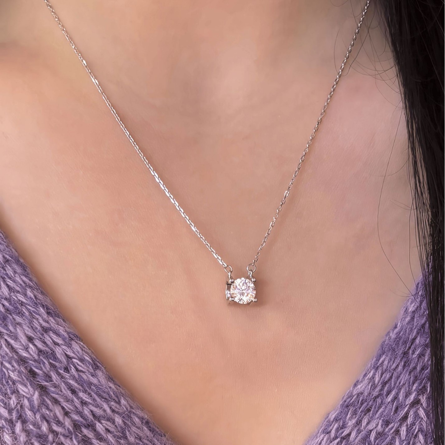 2CT Moissanite Pendant Necklace 925 Sterling Silver White Gold Plated