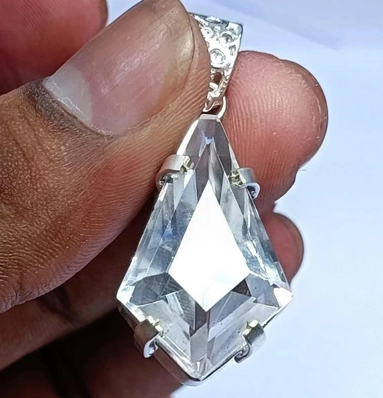 40 Ct Natural White Sapphire Certified Fancy Cut Pendant 925 Sterling Silver