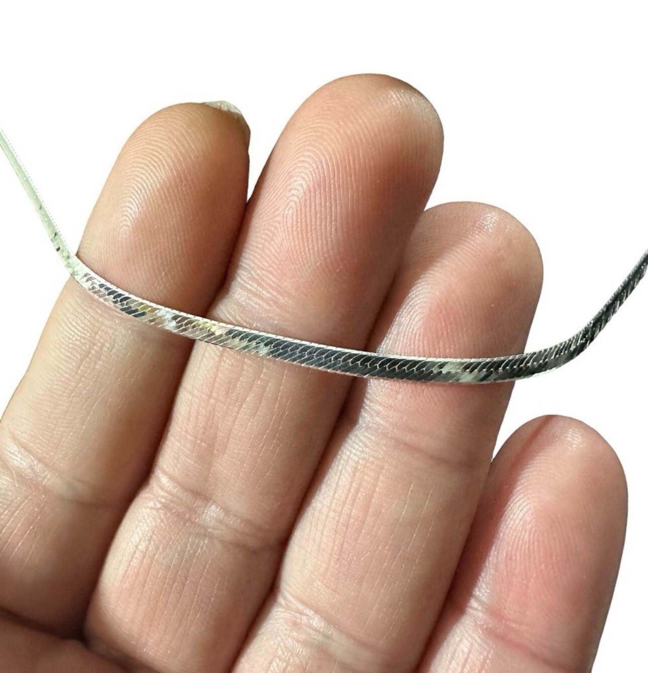 925 Italy Unisex Solid Sterling Silver Herringbone Chain 3 mm Necklace 18” 4.19g