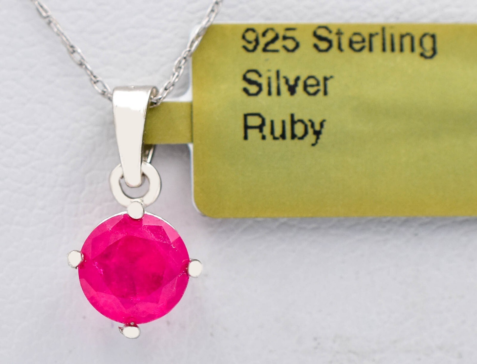 LAB CREATED 1.22 Cts RUBY SOLITAIRE PENDANT NECKLACE .925 SILVER -MADE IN USA