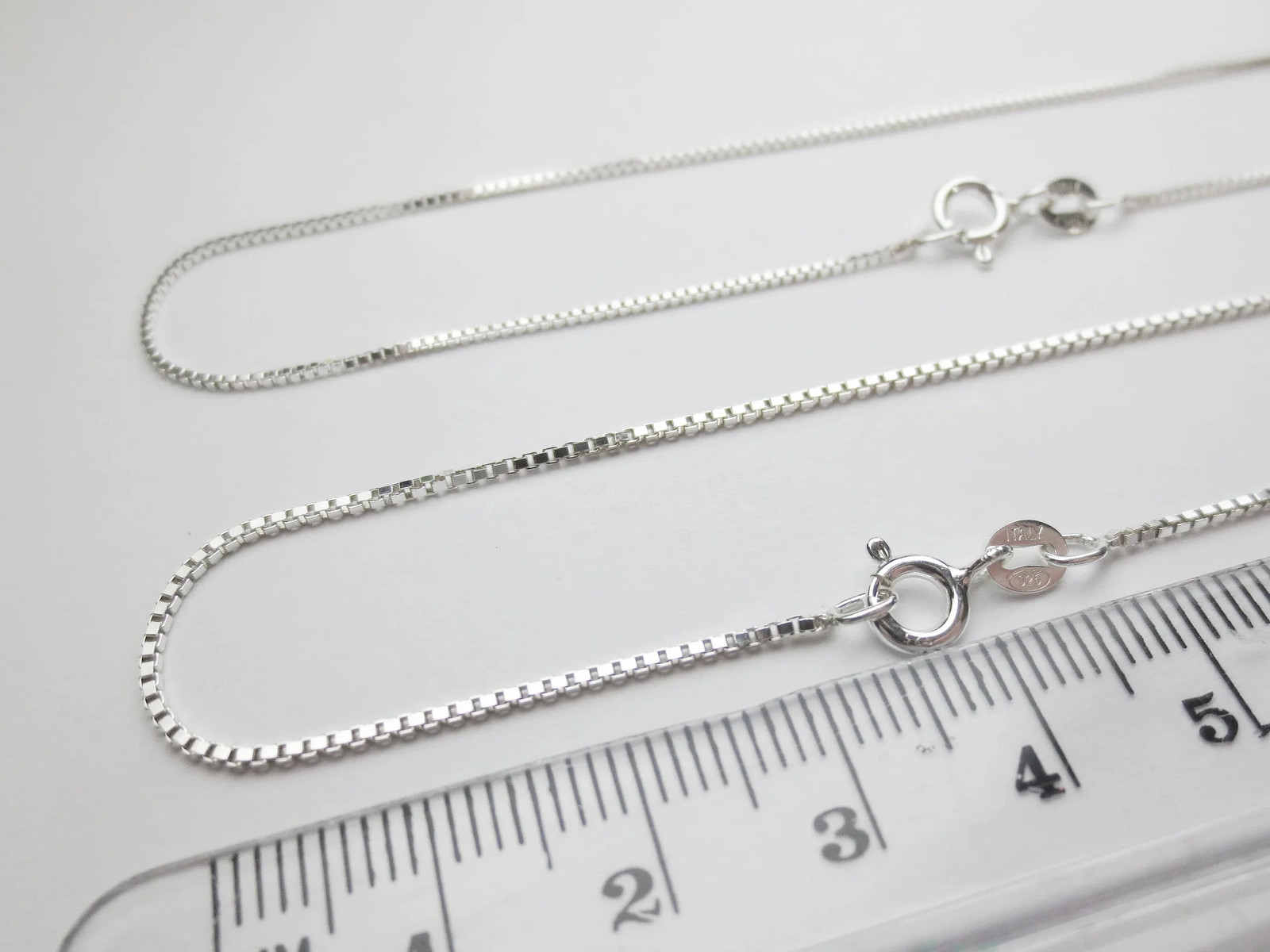 925 Sterling Silver Diamond Cut Box Chain Necklace 0.65 0.75 1mm Spring Clasp