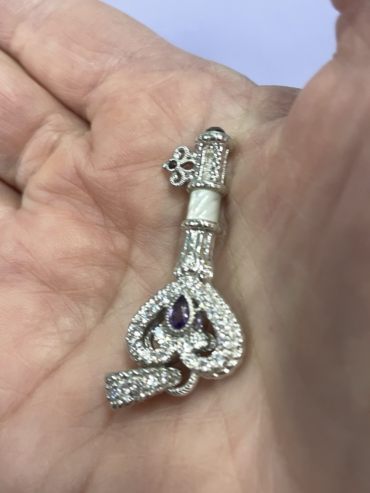 JUDITH RIPKA STERLING SILVER KEY PENDANT ENHANCER -PLEASE LOOK SO BRIGHT CZ’s!!