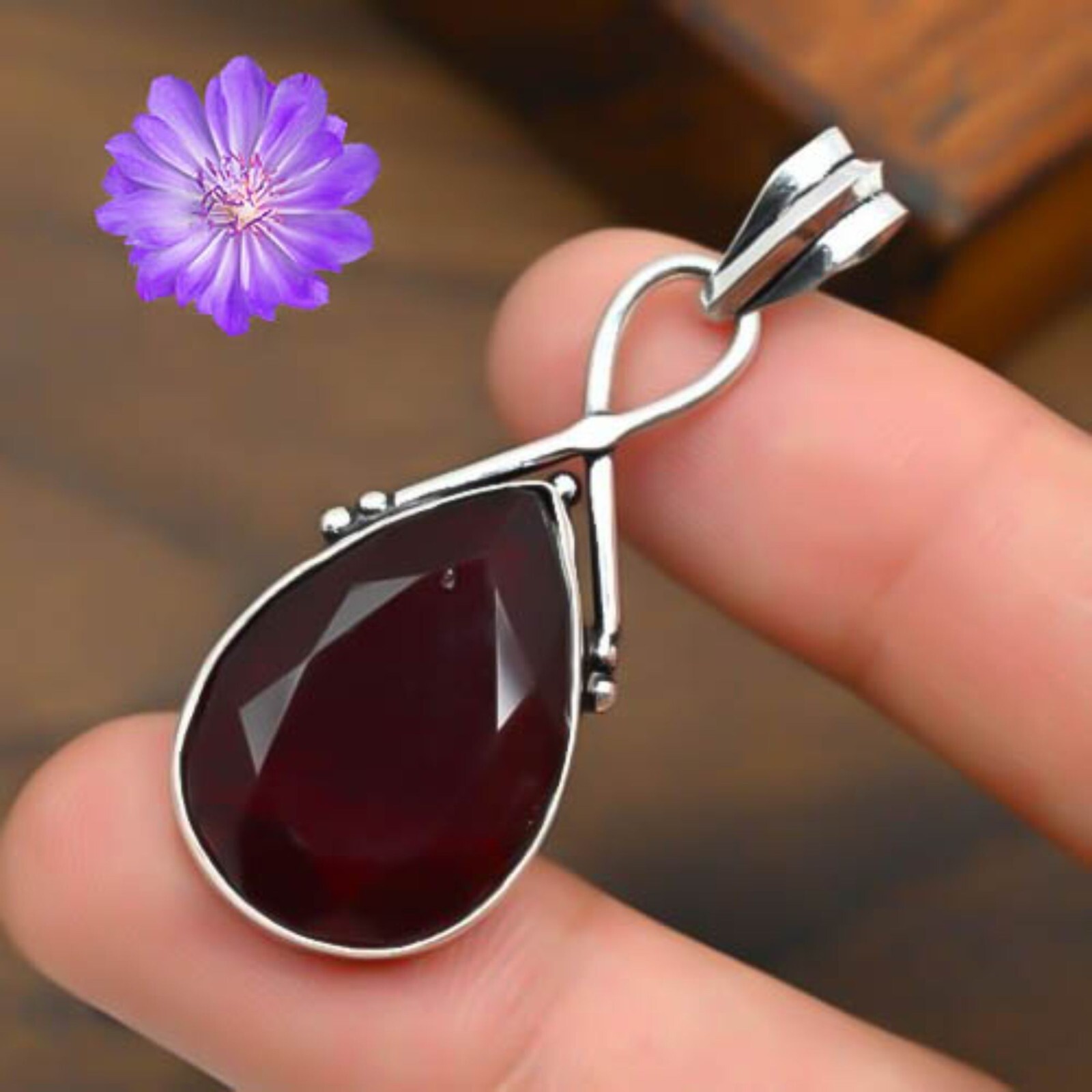 Garnet Gemstone 925 Sterling Silver Handmade Pendant Jewelry gift for Valentine