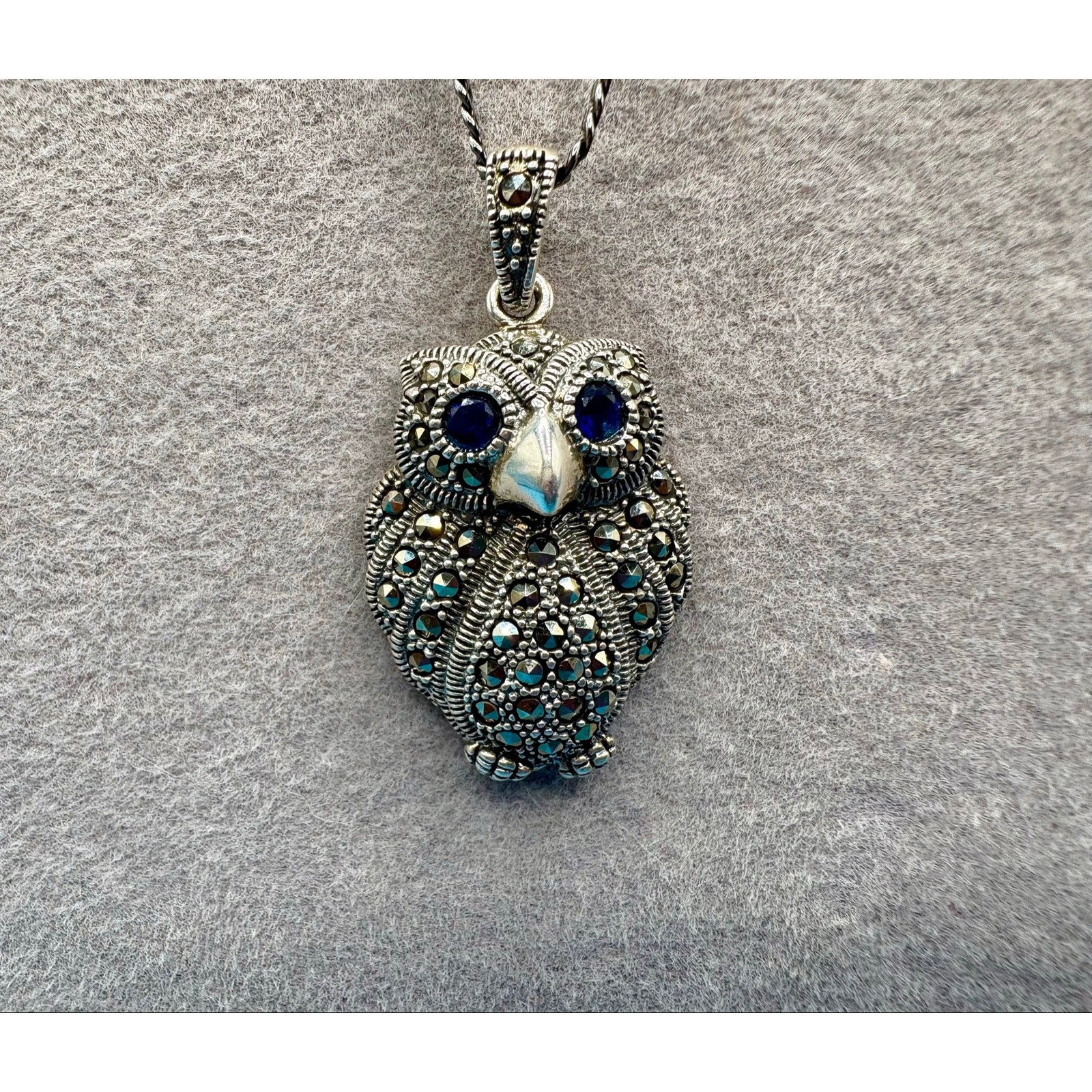 NEW Black Rhodium Silver Moissanite Owl Pendant & 20″ Chain