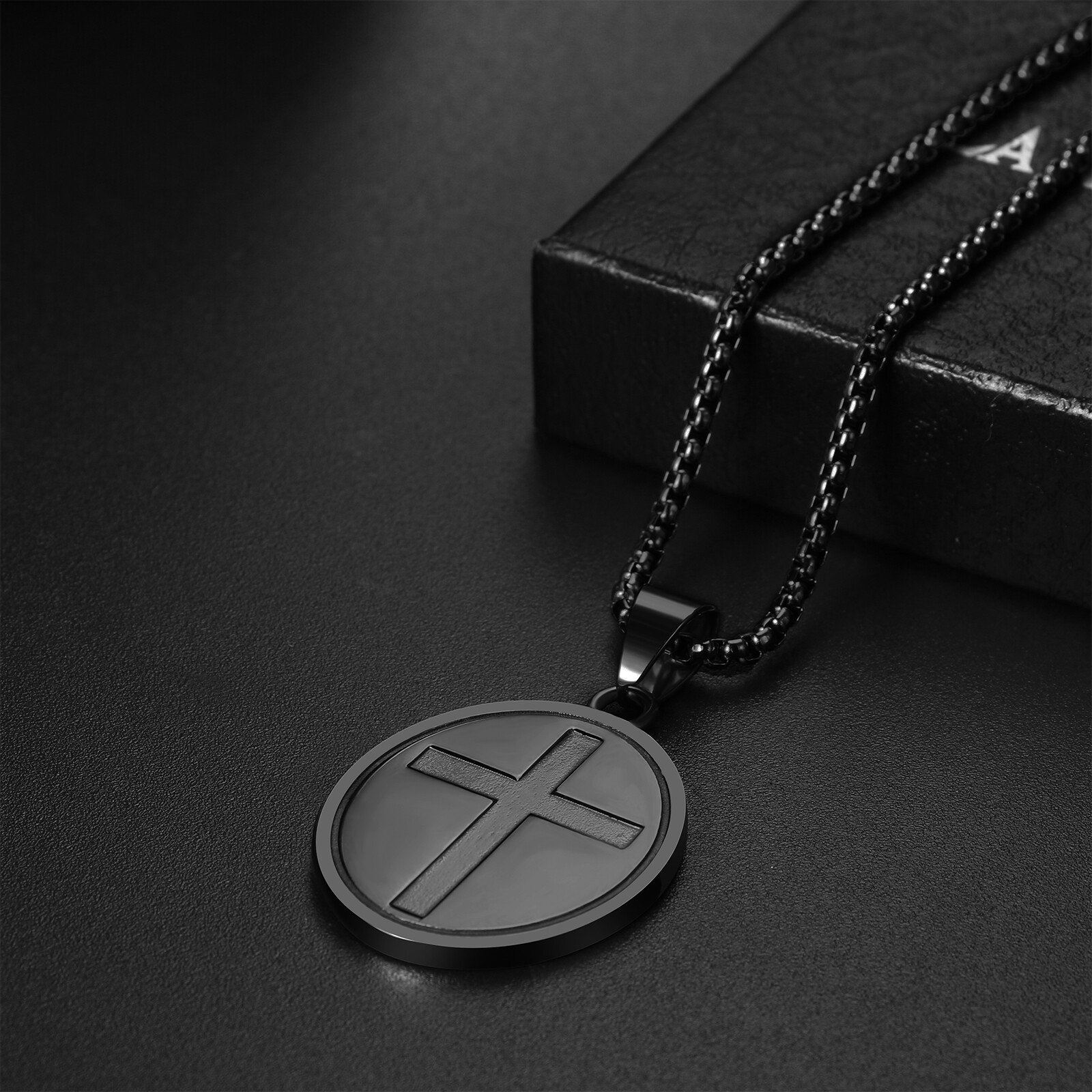 Men Shield Medal Pendant Traveler St Christopher Angel Religious Amulet Necklace