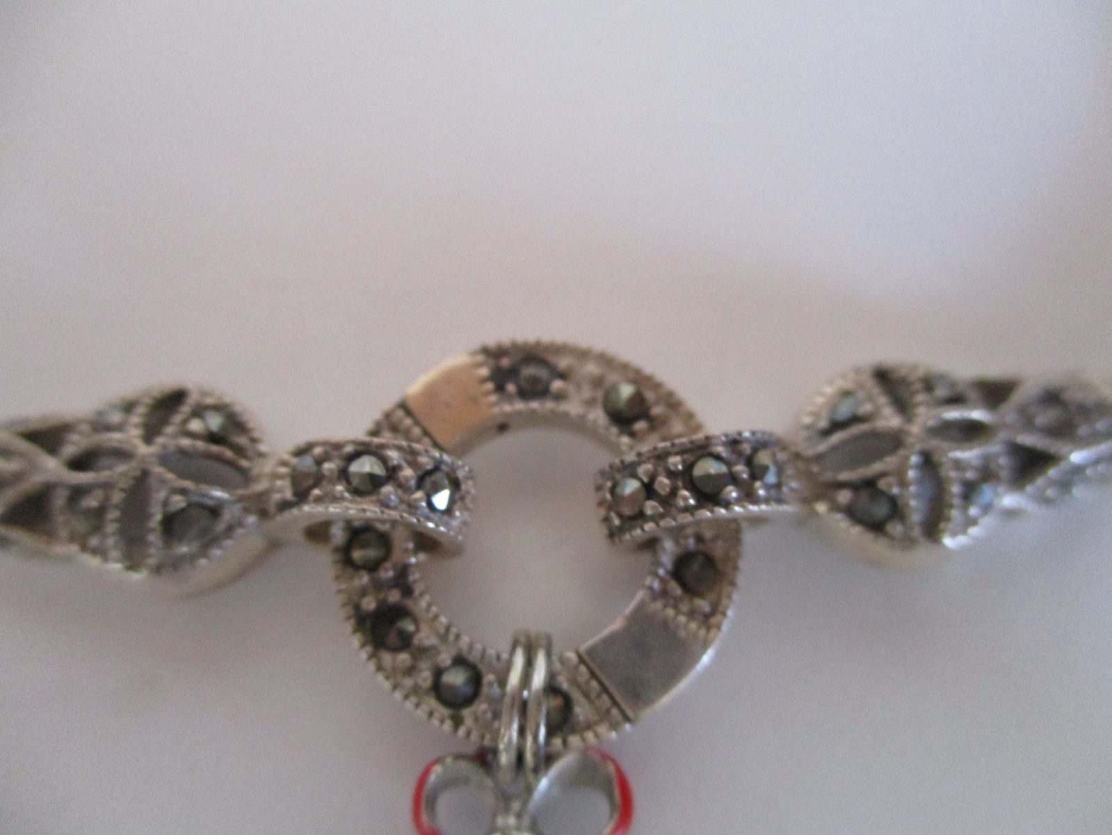 Sterling Silver 16″ Chain & Marcasite~29 Stones~ with Double Clasps + Bell Charm
