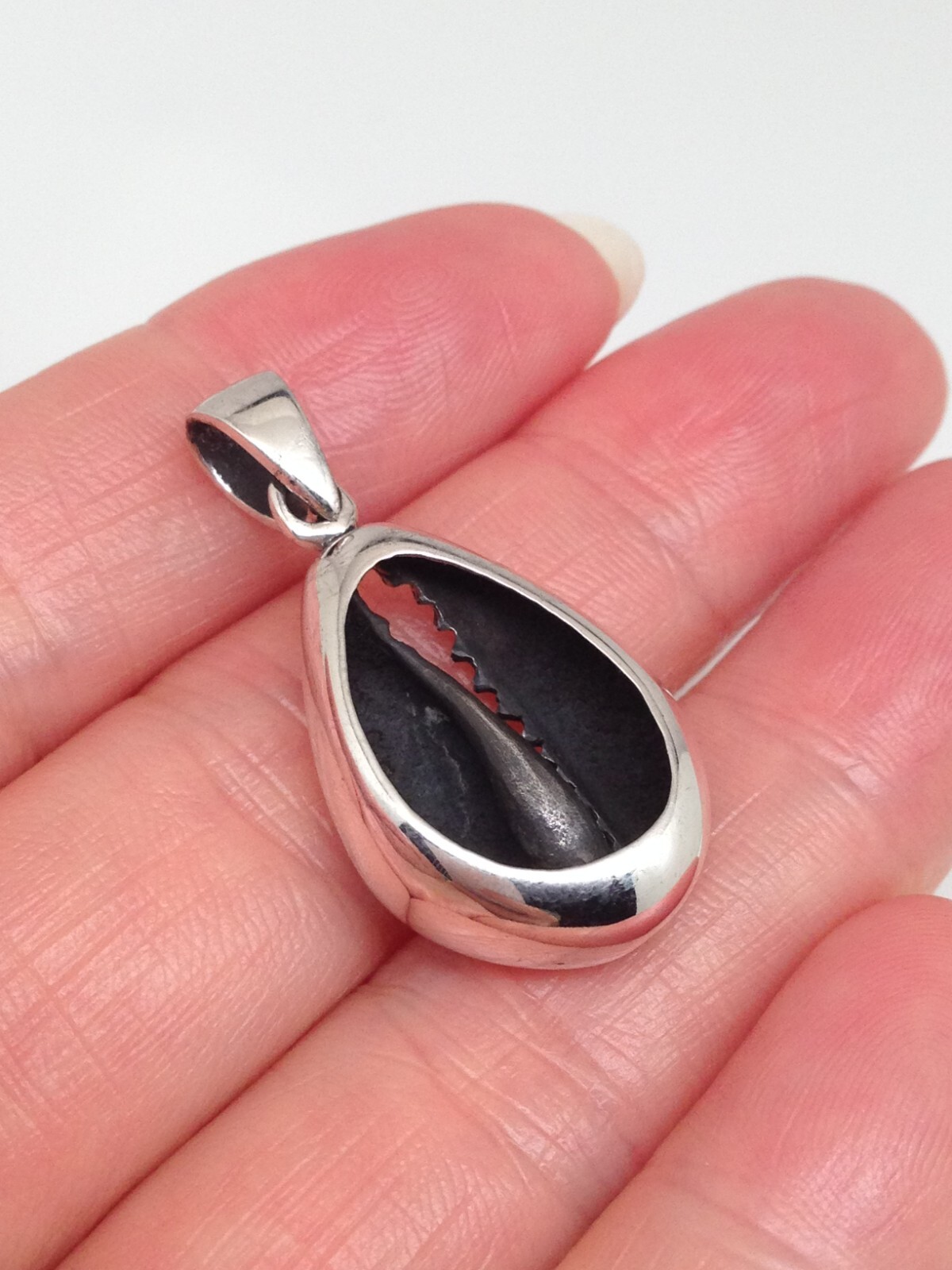Cowry Cowrie Shell Pendant 925 Sterling Silver Heavy Beach Charm 21mm (30mm)