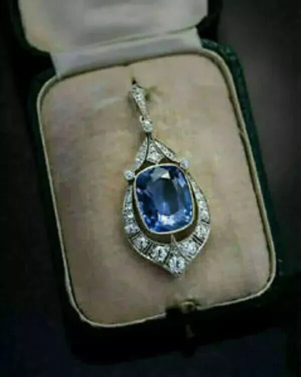 3Ct Cushion Cut Blue Tanzanite Pendant 14K White Gold Finish