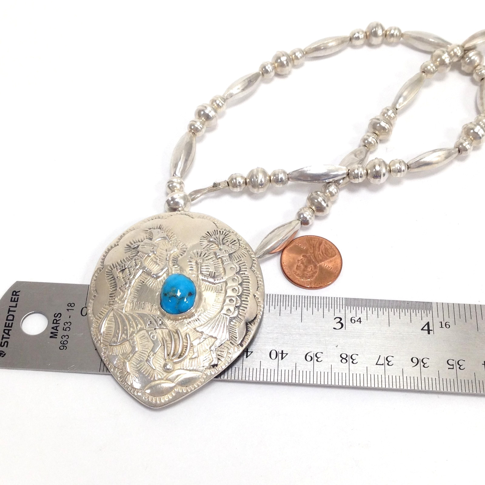 Sterling Silver Southwestern Kokopelli Shield Pendant Turquoise Necklace 23.5″