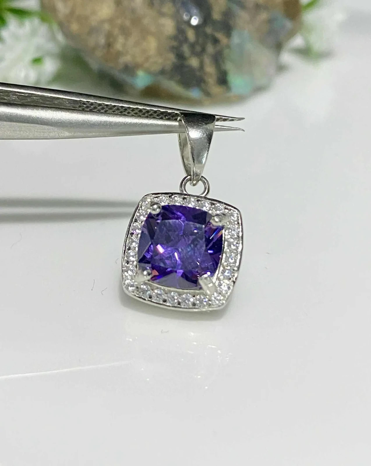 3.50 Ct Cushion Cut Natural Sapphire Diamond Gorgeous Pendant 14K White Gold