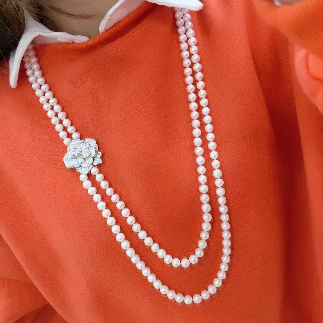 two strands 8-9mm south sea round white pearl necklace 28″30″