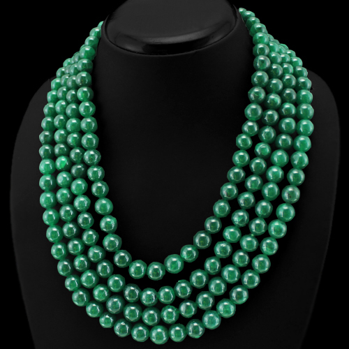 WONDERFUL STRIKING 1108.00 CTS EARTH MINED 4 LINE GREEN EMERALD BEADS NECKLACE