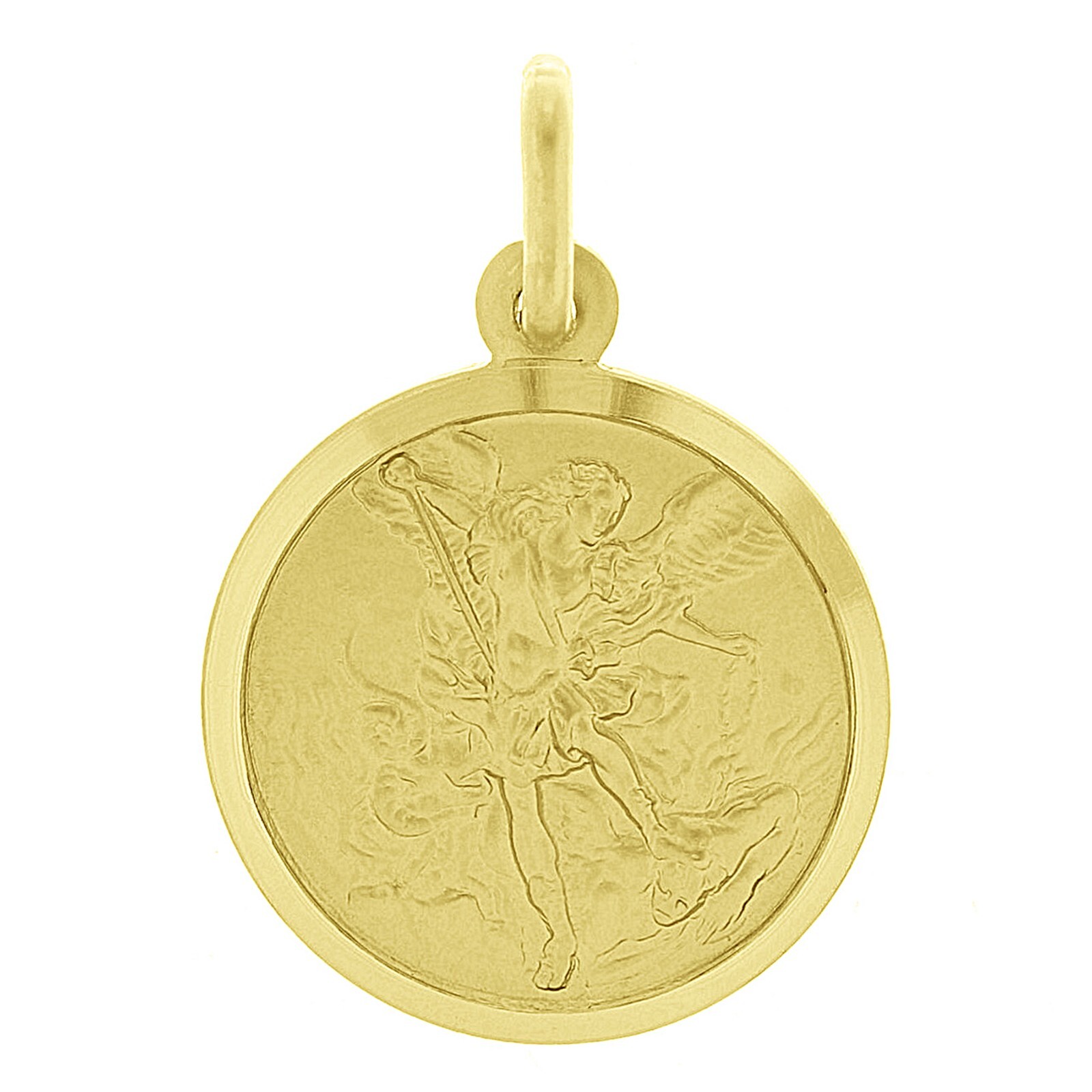 Italian 14k Yellow Gold Solid Saint Michael Medal Charm Pendant 1″ 2.7 grams