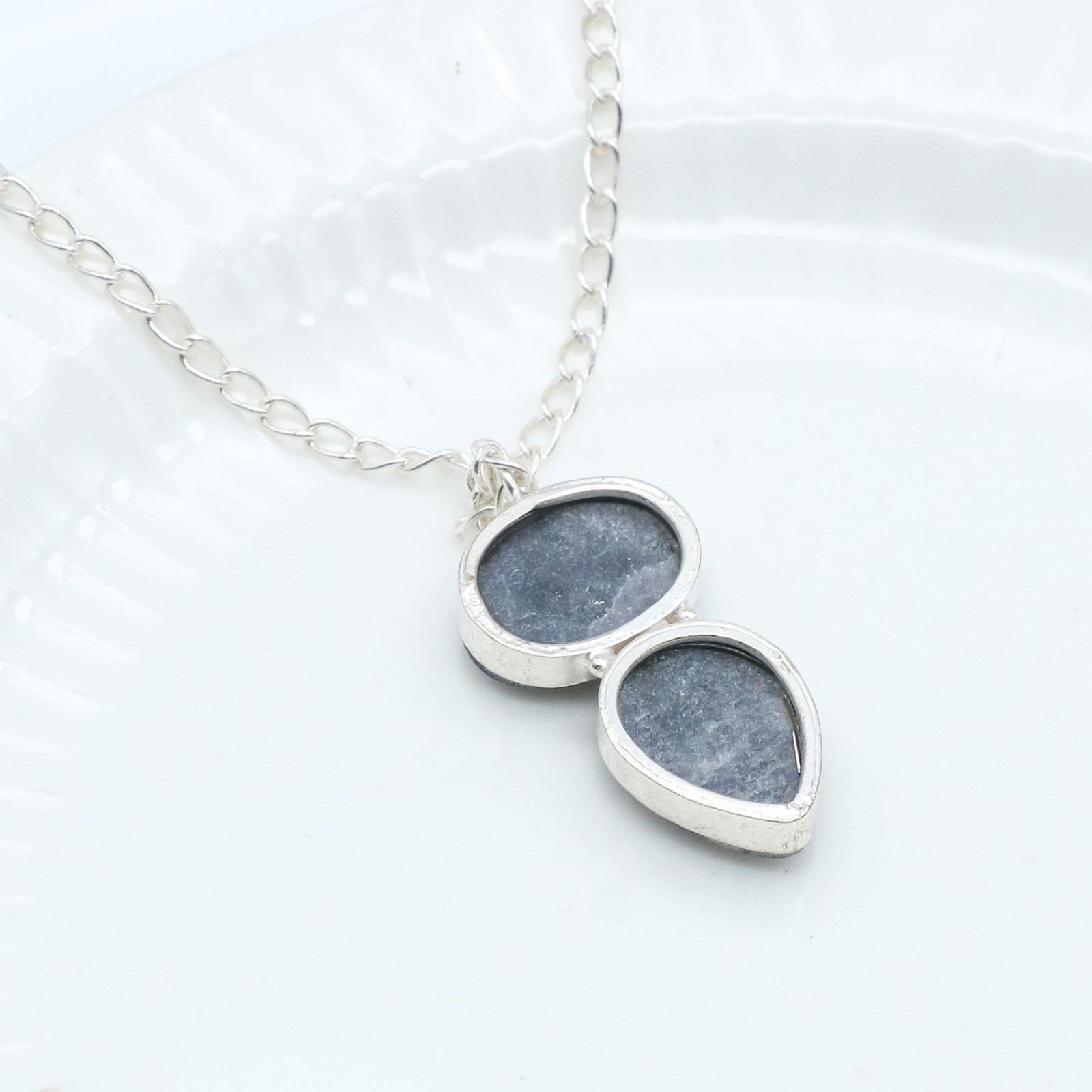 Gray Gemstone Pendant 925 Sterling Silver Handmade Artisan Gift for Her Women