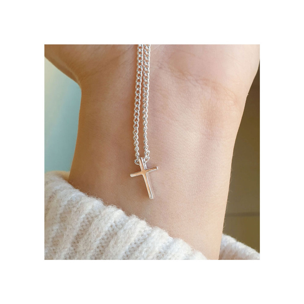 Real Solid 925 Sterling Silver Minimalist Tiny Cross Necklace, Mens Necklace