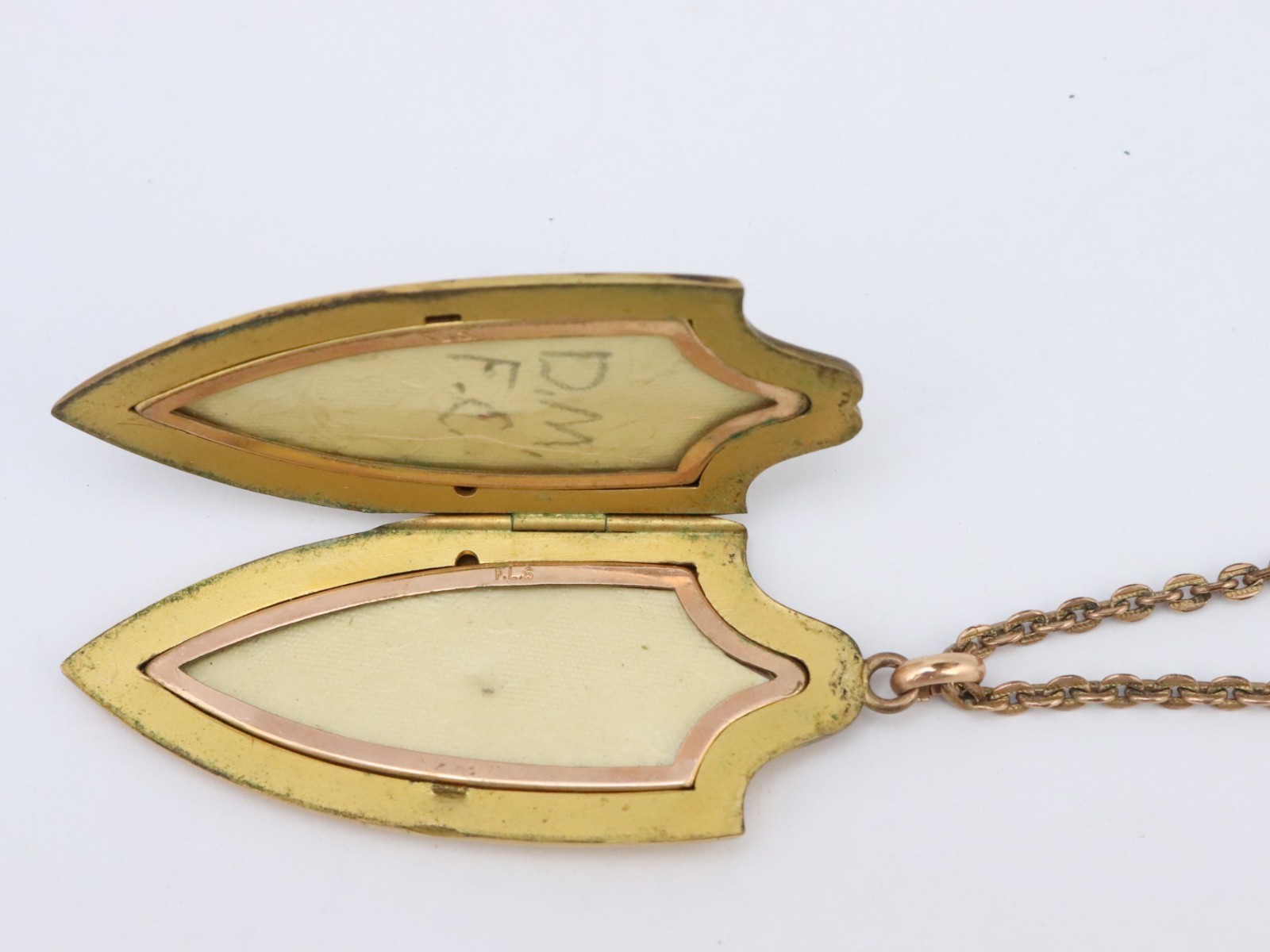 Vintage FLS Victorian Art Deco Paste Shield Locket Pendant Gold Filled 31 Grams