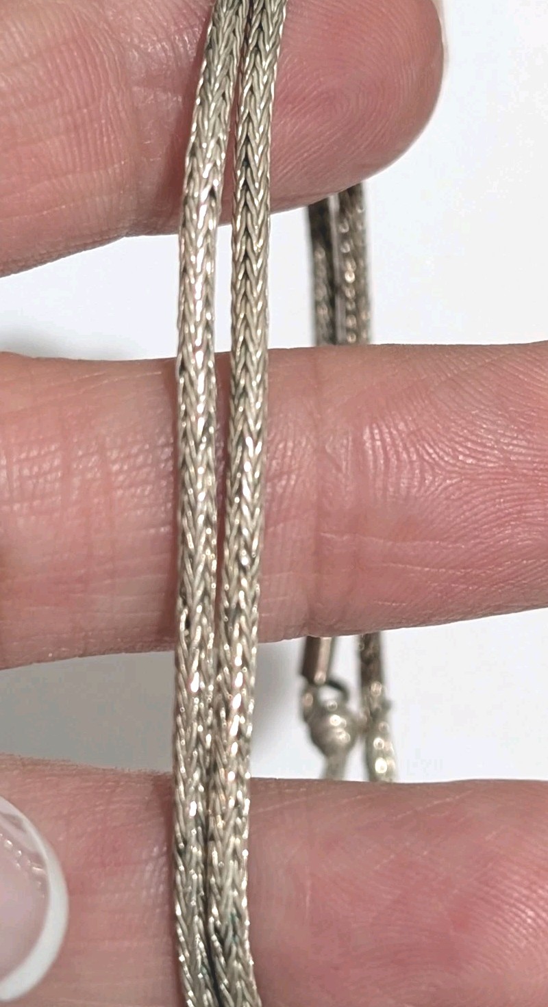 Vintage Sterling Silver 3mm Spiga Wheat Pattern 16″ Hook Necklace 9 Grams
