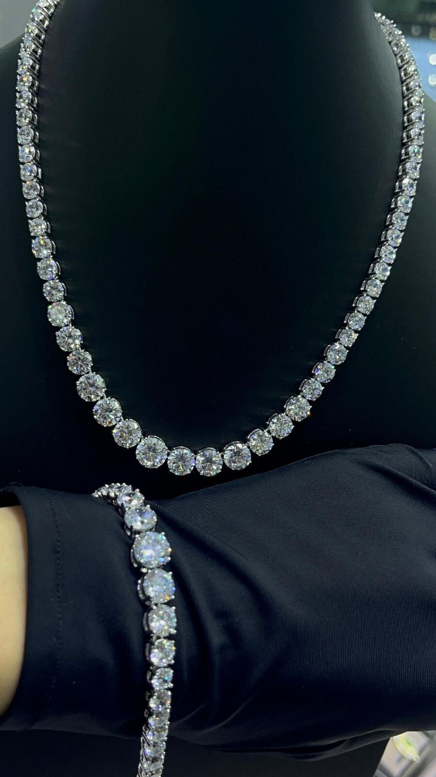 2-6mm 16″-24″ VVS1 Moissanite Tennis Chain Necklace 925 Silver Pass Diamnd Test