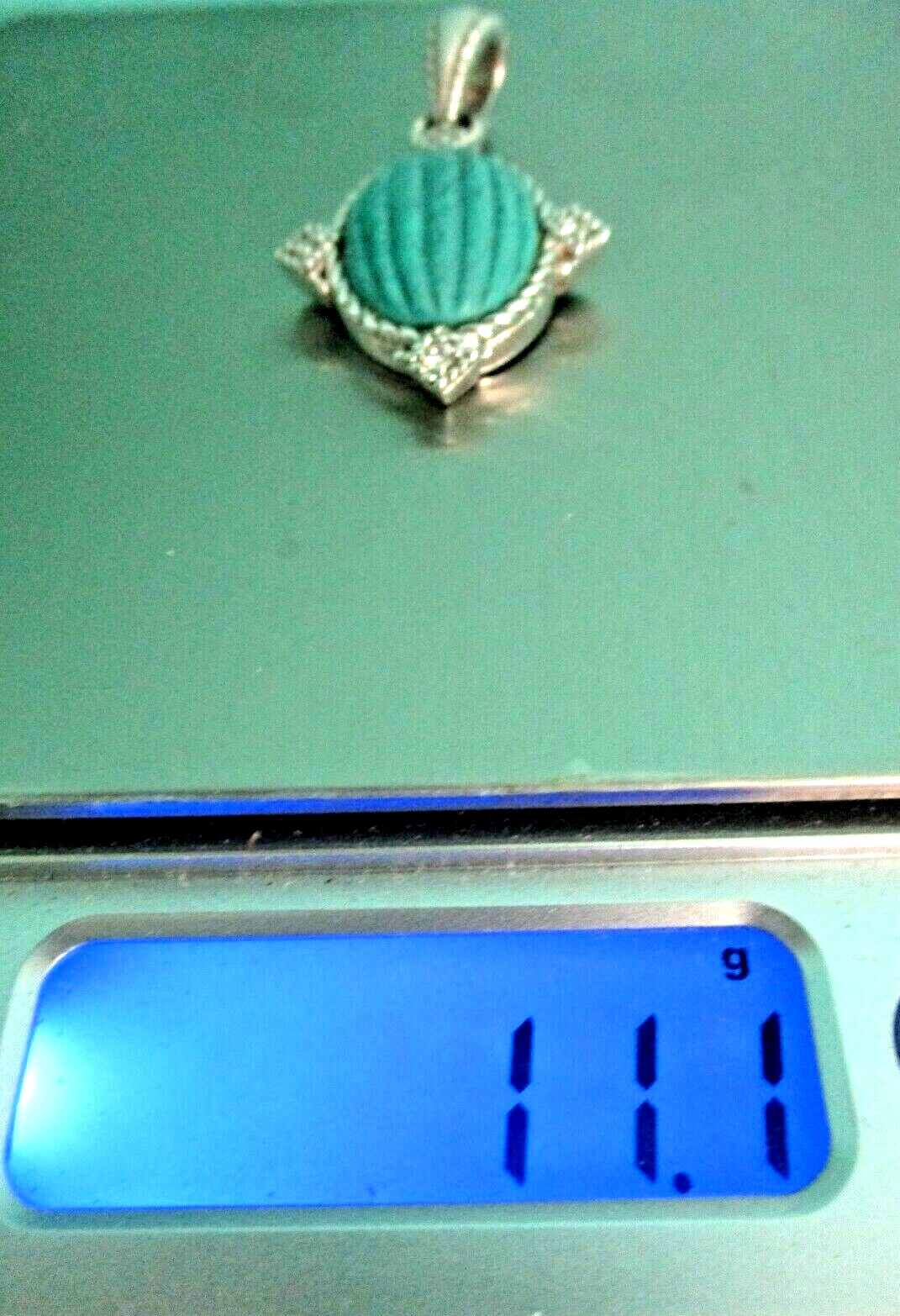JUDITH RIPKA 925 SS CARVED TURQUOISE DIAMONIQUE CZ PENDANT ENHANCER GIFT BOX