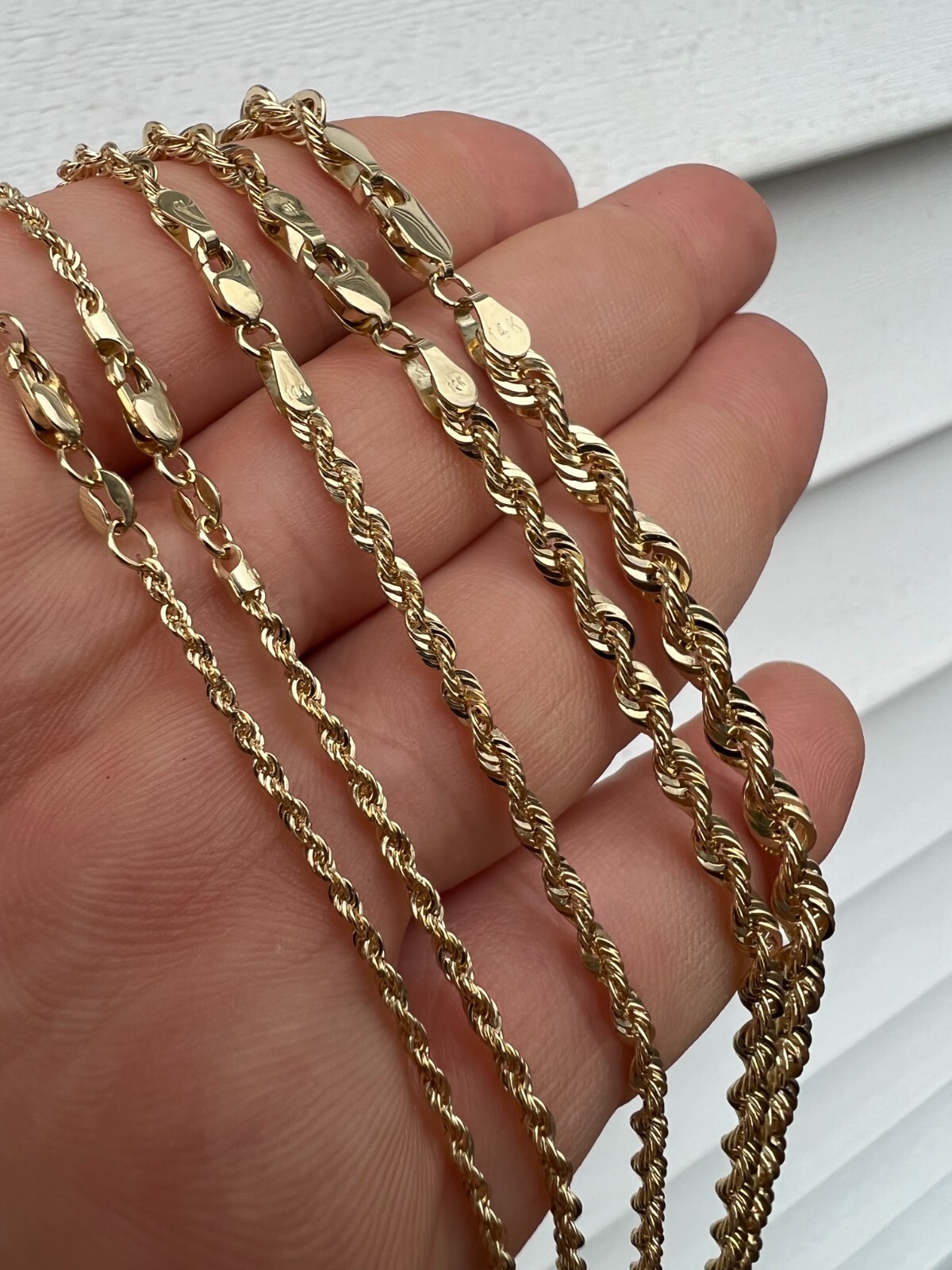 Men’s Women’s Real 14k Yellow Gold Hollow Rope Chain Necklace 1.5mm-4.5mm 16-30″